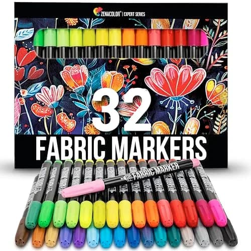 Zenacolor 32 Fabric Markers Pens - Non-Toxic, Permanent, Fine Tip | Vibrant Colors for Textiles & Crafts thumbnail 1