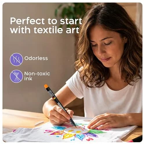 Zenacolor 32 Fabric Markers Pens - Non-Toxic, Permanent, Fine Tip | Vibrant Colors for Textiles & Crafts thumbnail 6
