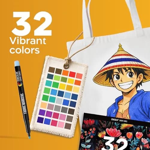 Zenacolor 32 Fabric Markers Pens - Non-Toxic, Permanent, Fine Tip | Vibrant Colors for Textiles & Crafts thumbnail 3