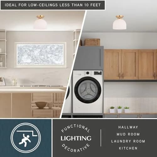 VAXCEL Shelby Semi-Flush Mount Ceiling Light 9.25-in W Gold Brass | White Glass Bright Illumination thumbnail 4