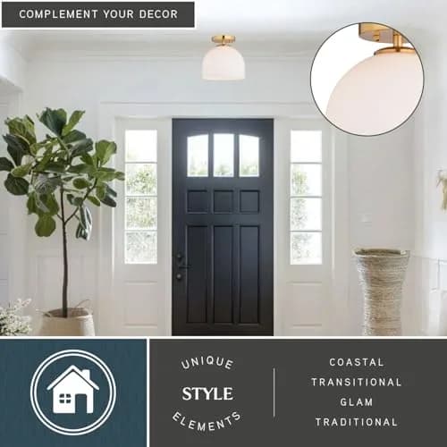 VAXCEL Shelby Semi-Flush Mount Ceiling Light 9.25-in W Gold Brass | White Glass Bright Illumination thumbnail 3