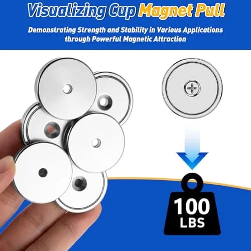 Grtard 110 lb (49.9 kg) Cup Magnets with Screws, Pack of 6 | Heavy Duty Neodymium Magnets for Workshop Mounting thumbnail 5