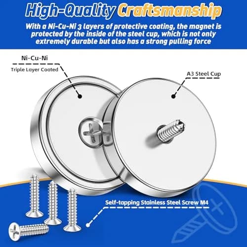 Grtard 110 lb (49.9 kg) Cup Magnets with Screws, Pack of 6 | Heavy Duty Neodymium Magnets for Workshop Mounting thumbnail 3