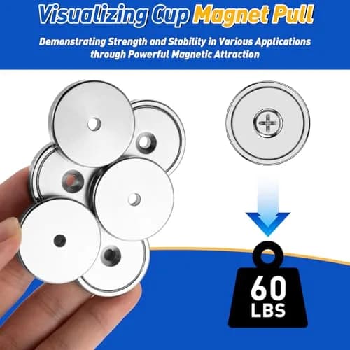 Grtard 60LB Neodymium Cup Magnets with Countersunk Hole, 8 Pack, 2.5cm (0.98'') Diameter | Heavy Duty Rare Earth Magnets for Tools & Workshop thumbnail 5