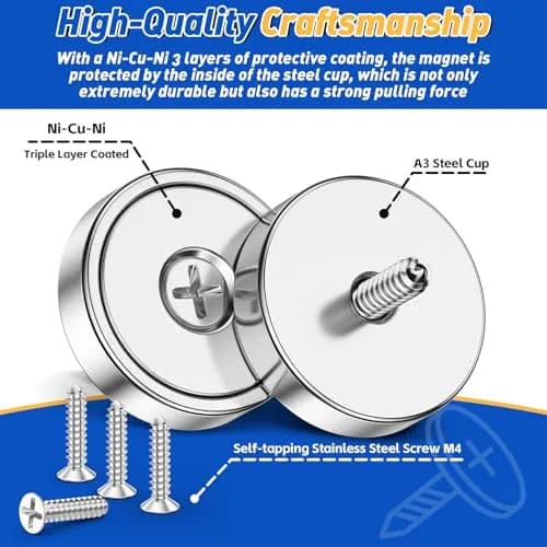 Grtard 60LB Neodymium Cup Magnets with Countersunk Hole, 8 Pack, 2.5cm (0.98'') Diameter | Heavy Duty Rare Earth Magnets for Tools & Workshop thumbnail 3
