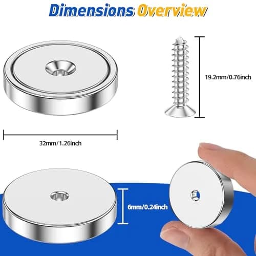 Grtard 110 lb (49.9 kg) Neodymium Cup Magnets, 8-Pack with Screws | Heavy Duty Countersunk Rare Earth Magnets thumbnail 2
