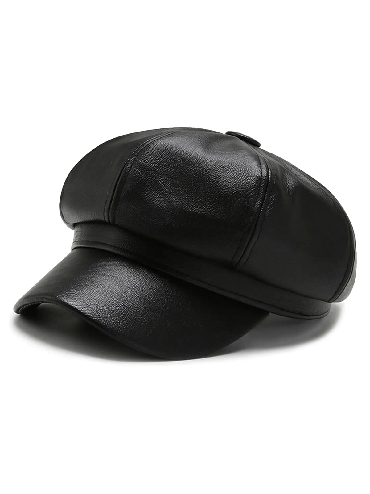 Nanwansu Women Fiddler Cap Newsboy Hat PU Leather Visor Beret Cap Paperboy Gatsby Hat | Trendy & Waterproof (56-58 cm) — Black-b