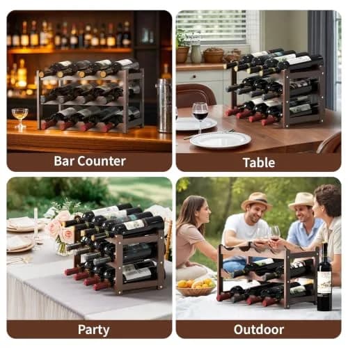 CAMOAT Bamboo Wine Rack Countertop & Floor Storage | 12 Bottle Capacity, Durable & Stylish thumbnail 6