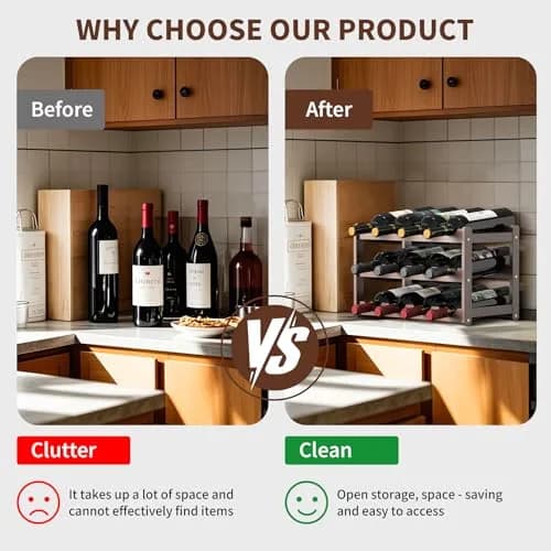 CAMOAT Bamboo Wine Rack Countertop & Floor Storage | 12 Bottle Capacity, Durable & Stylish thumbnail 3