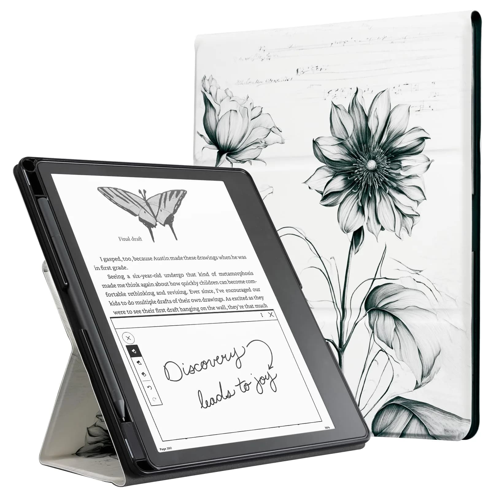 CoBak Case for 11" Kindle Scribe 3rd Gen 2025 Colorsoft | PU Leather Folio with Pen Holder & Auto Sleep Wake — Sketch Sunflower / For 10.2 Inch