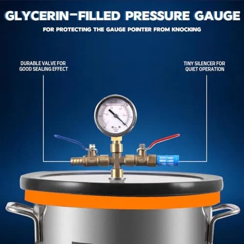PB Motor Tech 3 Gallon Vacuum Chamber with Tempered Glass Lid | High-Strength Stainless Steel, Precise Gauge, Versatile Use thumbnail 5