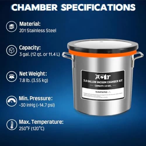 PB Motor Tech 3 Gallon Vacuum Chamber with Tempered Glass Lid | High-Strength Stainless Steel, Precise Gauge, Versatile Use thumbnail 2