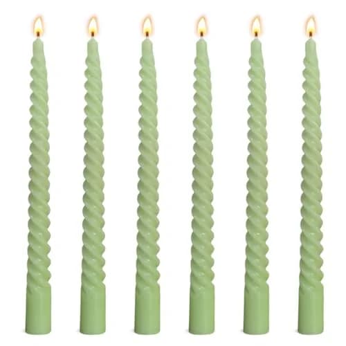 Beilisen 6 Pack 10 Inch Sage-Green Spiral Taper Candles Unscented Dripless for Home & Events thumbnail 1