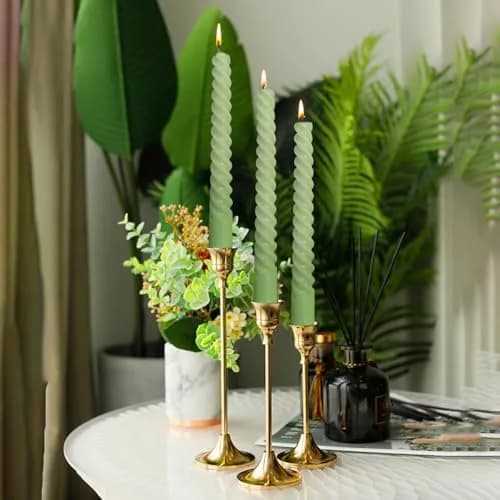 Beilisen 6 Pack 10 Inch Sage-Green Spiral Taper Candles Unscented Dripless for Home & Events thumbnail 3
