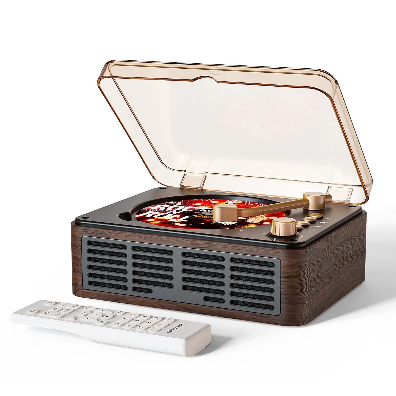 CARONSORT CD Player with Speakers Retro Bluetooth CD Player for Home-Brown | Vintage Wooden Design & Bluetooth Support - main product image
