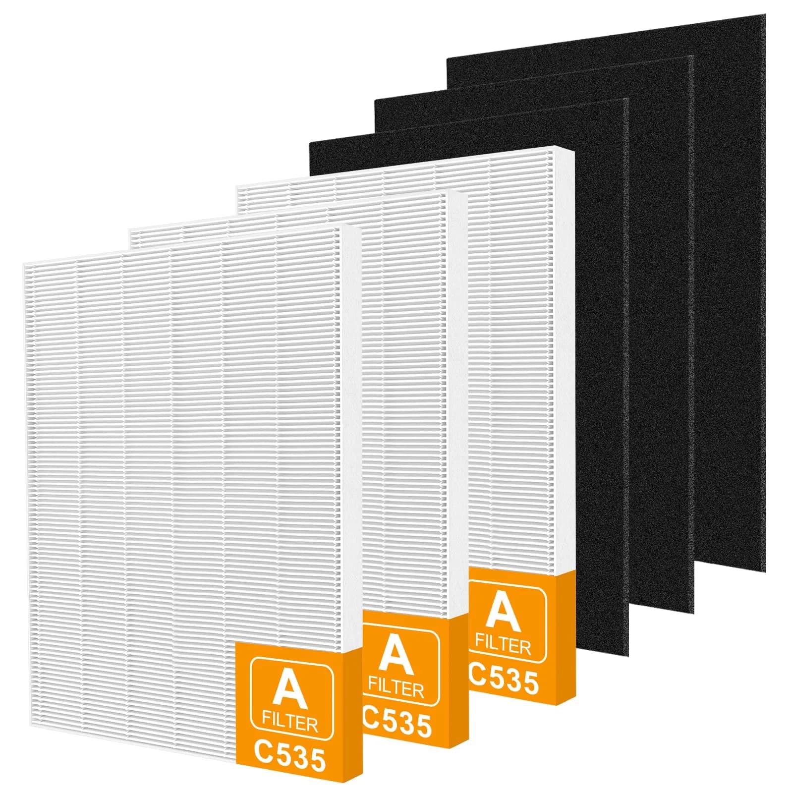 isinlive 115115 HEPA Replacement Filter A Size 21 for Winix Air Purifiers, 3 HEPA Filters + 3 Carbon Pre-Filters | Captures 99.97% of Particles — 3+ White