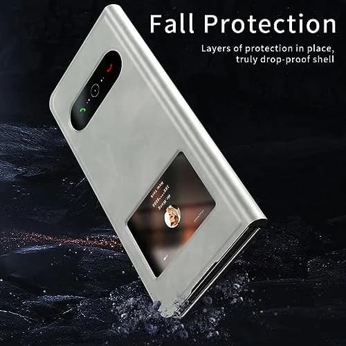 XIMAND White Nappa Leather Flip Case for Samsung Galaxy Z Fold 6 | Hidden Kickstand & Information Window thumbnail 4