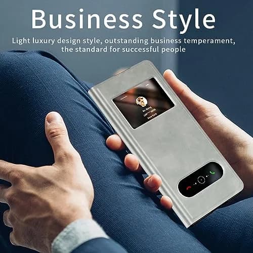XIMAND White Nappa Leather Flip Case for Samsung Galaxy Z Fold 6 | Hidden Kickstand & Information Window thumbnail 7