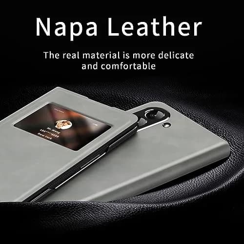 XIMAND White Nappa Leather Flip Case for Samsung Galaxy Z Fold 6 | Hidden Kickstand & Information Window thumbnail 3