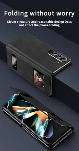 XIMAND Black Napa Leather Flip Case for Samsung Galaxy Z Fold 6 | Full Body Hinge Protection thumbnail 9