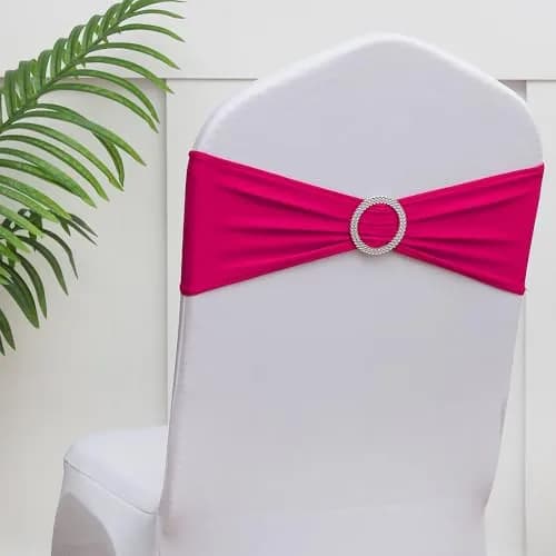 Gankar Hot Pink Spandex Chair Sashes 50 Pack | Elastic Chair Bows for Wedding Party Birthday Decor, Folding Chairs Decoration (50 Count) thumbnail 2