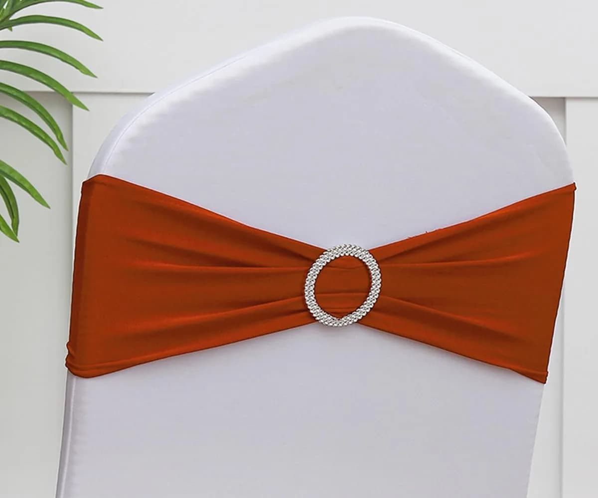 Gankar Red Spandex Chair Sashes 50 Pack (1.288 kg) | Wedding & Party Chair Bands with Buckles — Terracotta / 50 pieces
