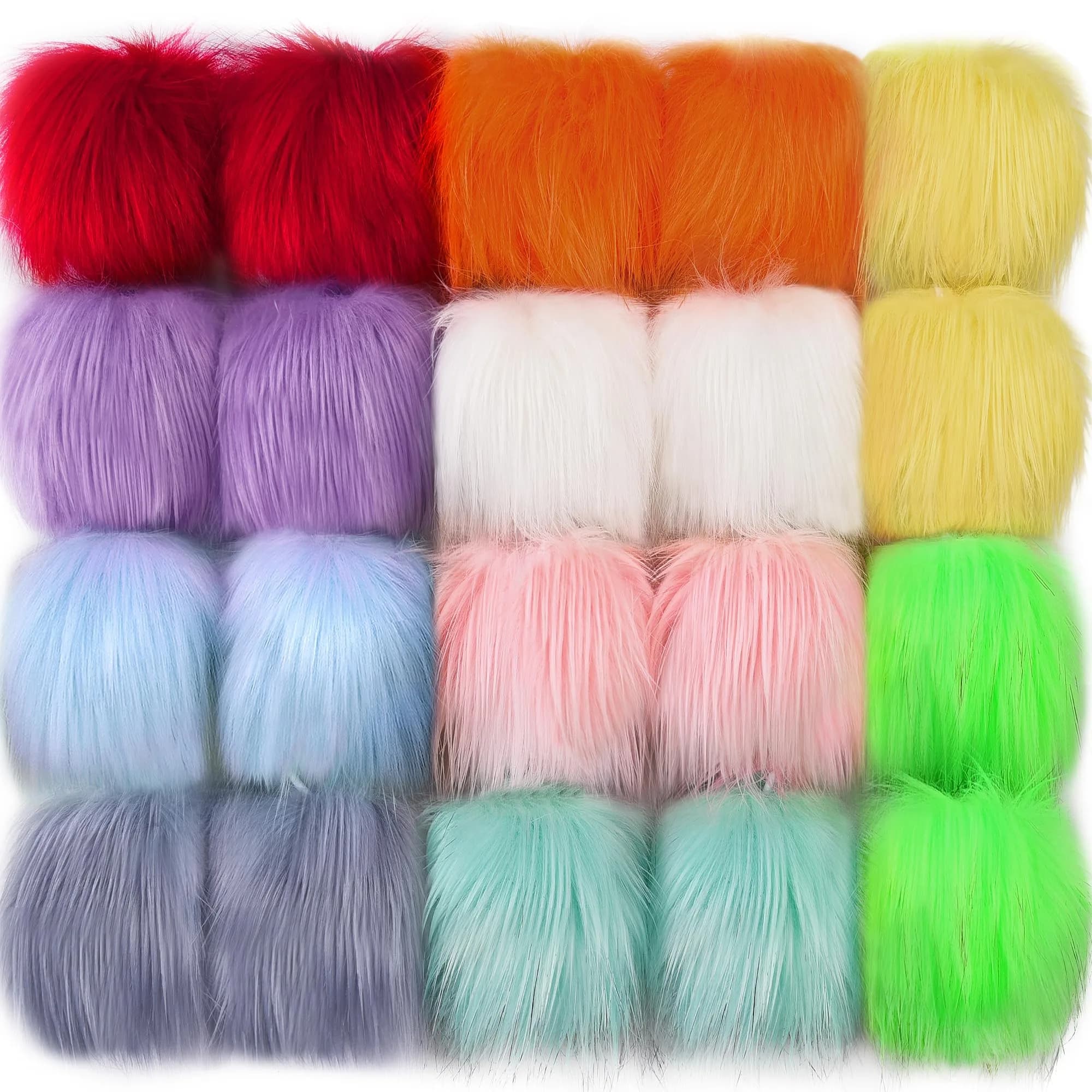 SIQUK Faux Fur Fluffy Pom Pom 20 Pieces | 10 cm Diameter Rainbow — Rainbow