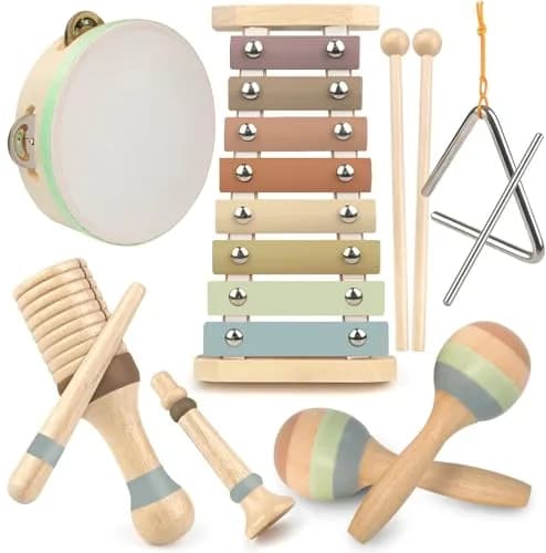 Stoie's Wooden Toddler Musical Instruments with Xylophone, Maracas, Triangle, Tamburine for Babies and Kids | Eco Friendly Montessori Toy thumbnail 1