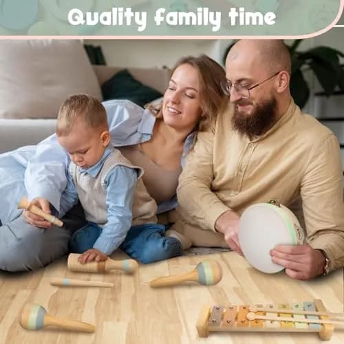 Stoie's Wooden Toddler Musical Instruments with Xylophone, Maracas, Triangle, Tamburine for Babies and Kids | Eco Friendly Montessori Toy thumbnail 5