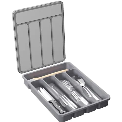 Lifewit Silverware Organizer with Lid, Covered Utensil Tray, 9.5x12.7 inches | Dust-Free Cutlery Storage thumbnail 1