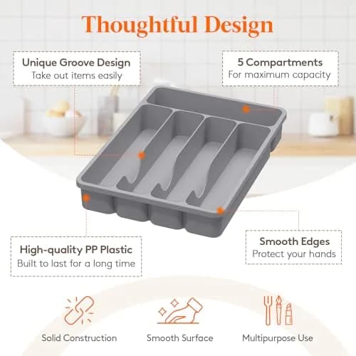 Lifewit Silverware Organizer with Lid, Covered Utensil Tray, 9.5x12.7 inches | Dust-Free Cutlery Storage thumbnail 6