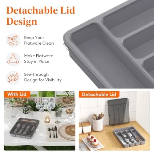 Lifewit Silverware Organizer with Lid, Covered Utensil Tray, 9.5x12.7 inches | Dust-Free Cutlery Storage thumbnail 2