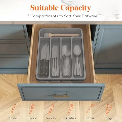 Lifewit Silverware Organizer with Lid, Covered Utensil Tray, 9.5x12.7 inches | Dust-Free Cutlery Storage thumbnail 3