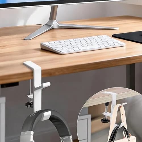 CaLeQi White Double Hook Desk Mount Bag Holder Clamp 10.2 cm (4 inch) | Max 13.6 kg (30 lb) Capacity thumbnail 1