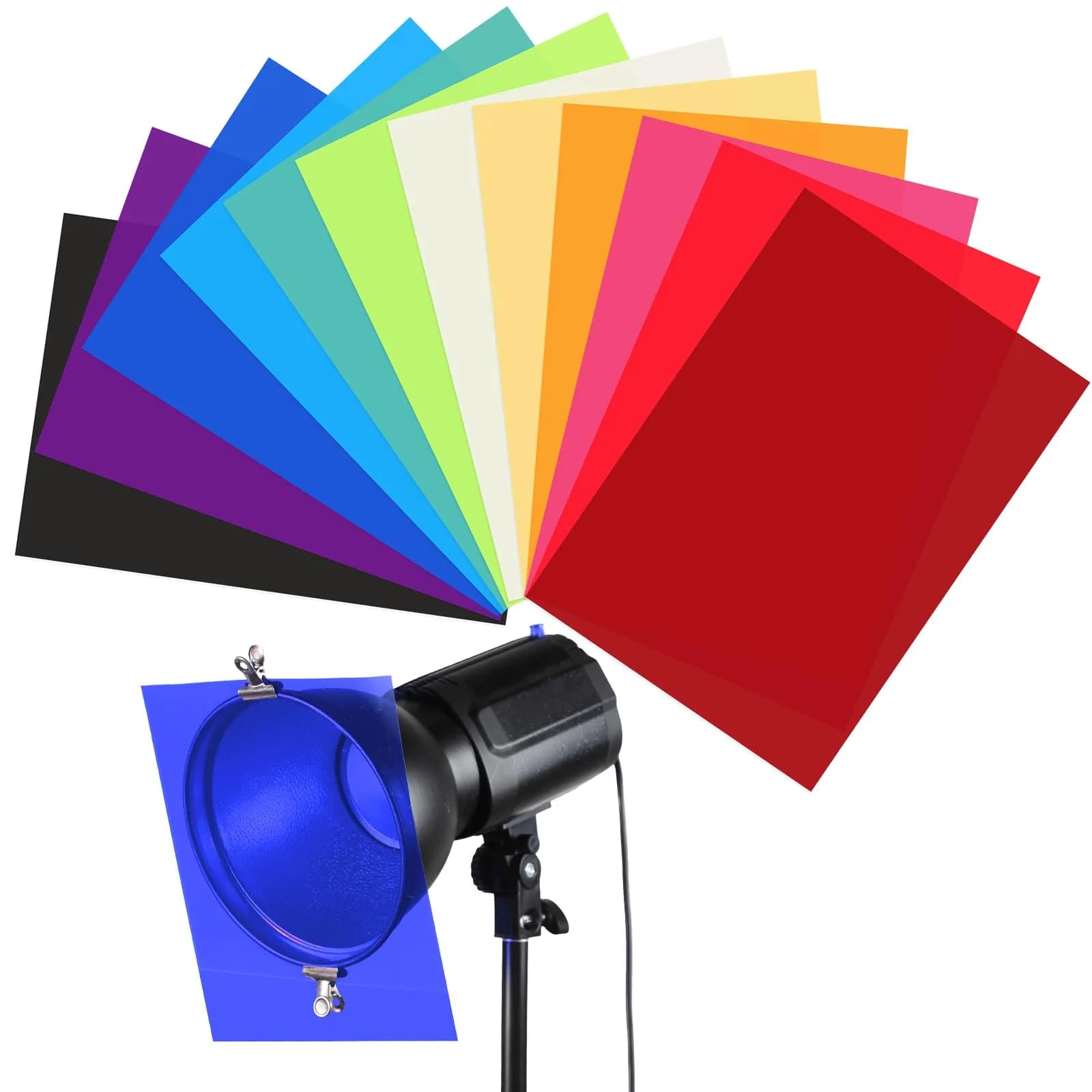 Barydat 12 Pcs Colored Gel Light Filter Set 29.7 x 21 cm (11.69 x 8.27 Inches) | Transparent Color Film Overlays for Photography