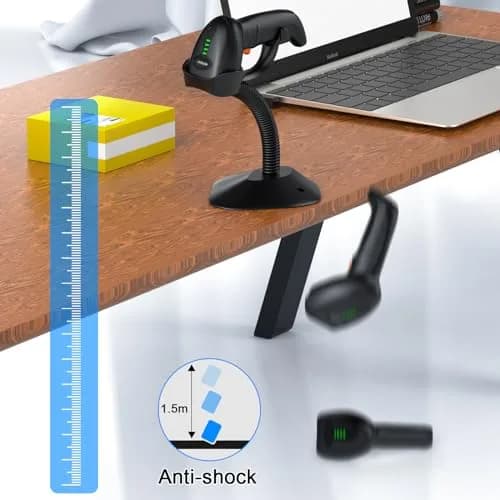 Symcode MJ-4590A Wireless 1D Laser Barcode Scanner with Auto-Sensing Stand & Battery Indicator | 200m Range thumbnail 6