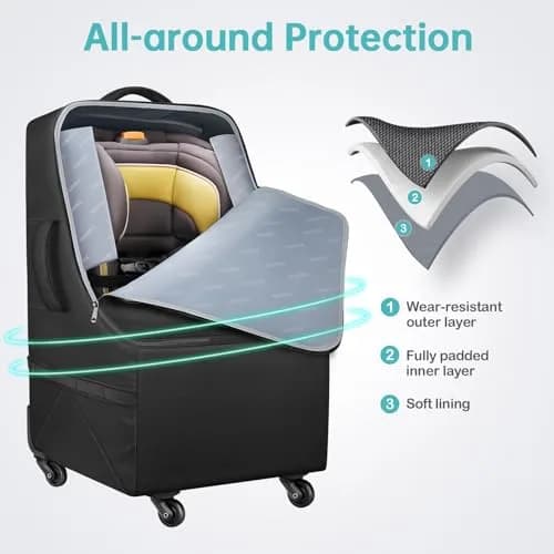 YOREPEK Padded Car Seat Travel Bag for Airplane with Wheels | Durable, Water-Resistant, Fits Most Convertible Car Seats thumbnail 6
