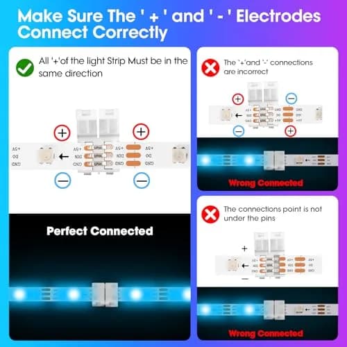 WENHSIN 3-Pin RGB LED Light Strip Connectors 8mm (0.31in) | Solderless Adapter Terminal Extension for 72W Strips thumbnail 5