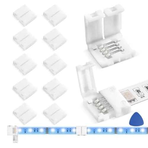 WENHSIN 8mm 4-Pin RGB LED Strip Connectors (10-Pack, 72W Max) | Solderless Extension for SMD 2835/3528/5050 RGB/RGBW Strips thumbnail 1