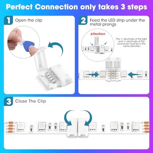 WENHSIN 8mm 4-Pin RGB LED Strip Connectors (10-Pack, 72W Max) | Solderless Extension for SMD 2835/3528/5050 RGB/RGBW Strips thumbnail 4