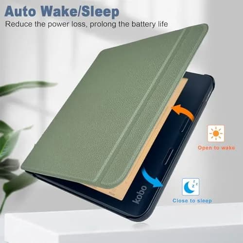 Caweet Green PU Leather Case for Kobo Libra Colour (7-inch) | Auto Sleep Wake Folio thumbnail 3