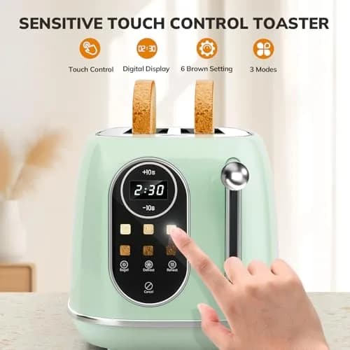 Keenstone Touch Screen Toaster 2 Slice | Retro Wide Slot Stainless Steel with 6 Browning Levels thumbnail 4