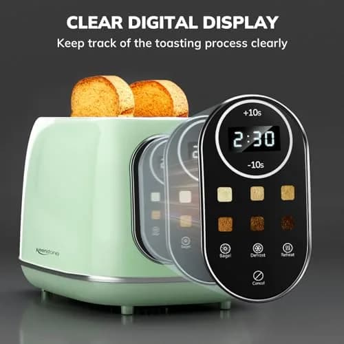 Keenstone Touch Screen Toaster 2 Slice | Retro Wide Slot Stainless Steel with 6 Browning Levels thumbnail 2