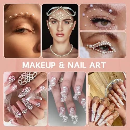 TINKRSTUFF Pink White 14000PCS Nail Art Rhinestones & Pearls Kit | Mixed Sizes 3-8mm Flatback Gems for Crafts thumbnail 7