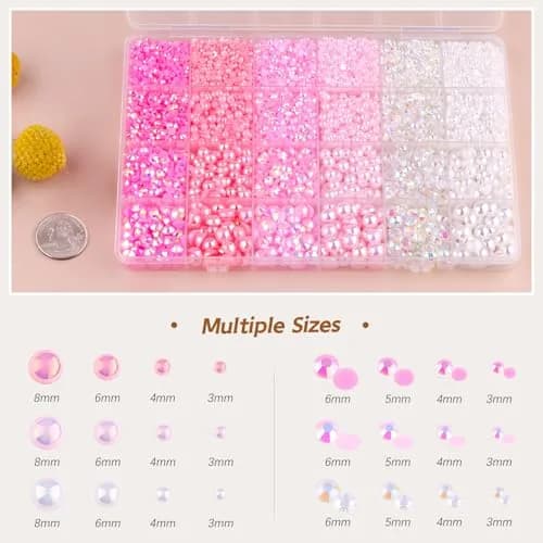 TINKRSTUFF Pink White 14000PCS Nail Art Rhinestones & Pearls Kit | Mixed Sizes 3-8mm Flatback Gems for Crafts thumbnail 2