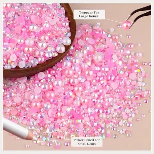 TINKRSTUFF Pink White 14000PCS Nail Art Rhinestones & Pearls Kit | Mixed Sizes 3-8mm Flatback Gems for Crafts thumbnail 4