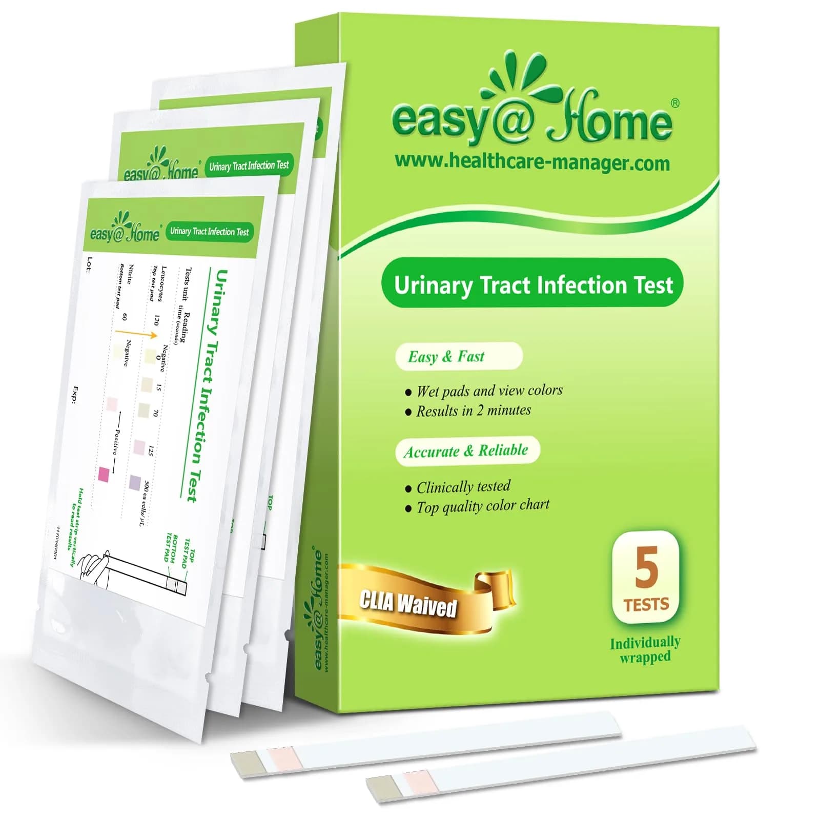 Easy@Home UTI Test Strips 5 Pack | Accurate Home Urinary Tract Test Kit for Women Men