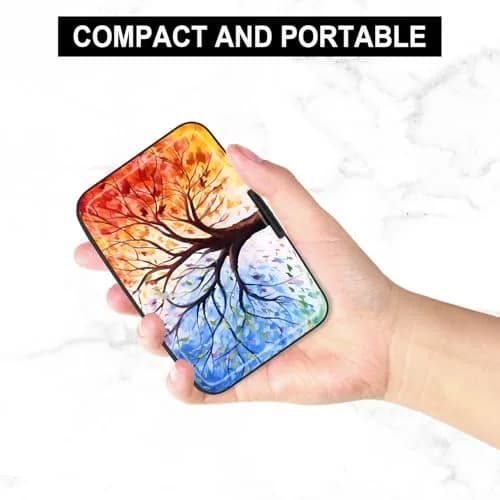 Atufsuat RFID Blocking Aluminum Card Holder for Women, Slim Metal Hard Card Case with 7 Slots, Colorful Trees | Holds up to 14 Cards thumbnail 5