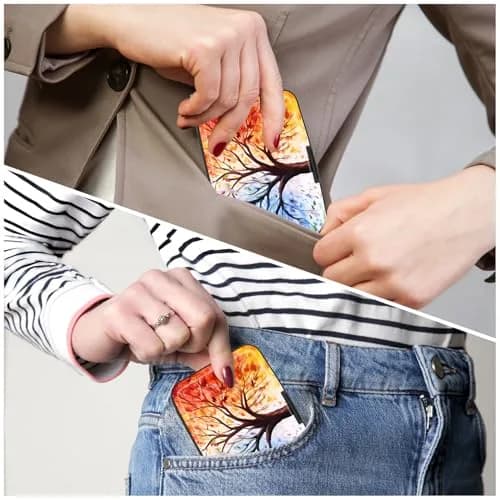 Atufsuat RFID Blocking Aluminum Card Holder for Women, Slim Metal Hard Card Case with 7 Slots, Colorful Trees | Holds up to 14 Cards thumbnail 6