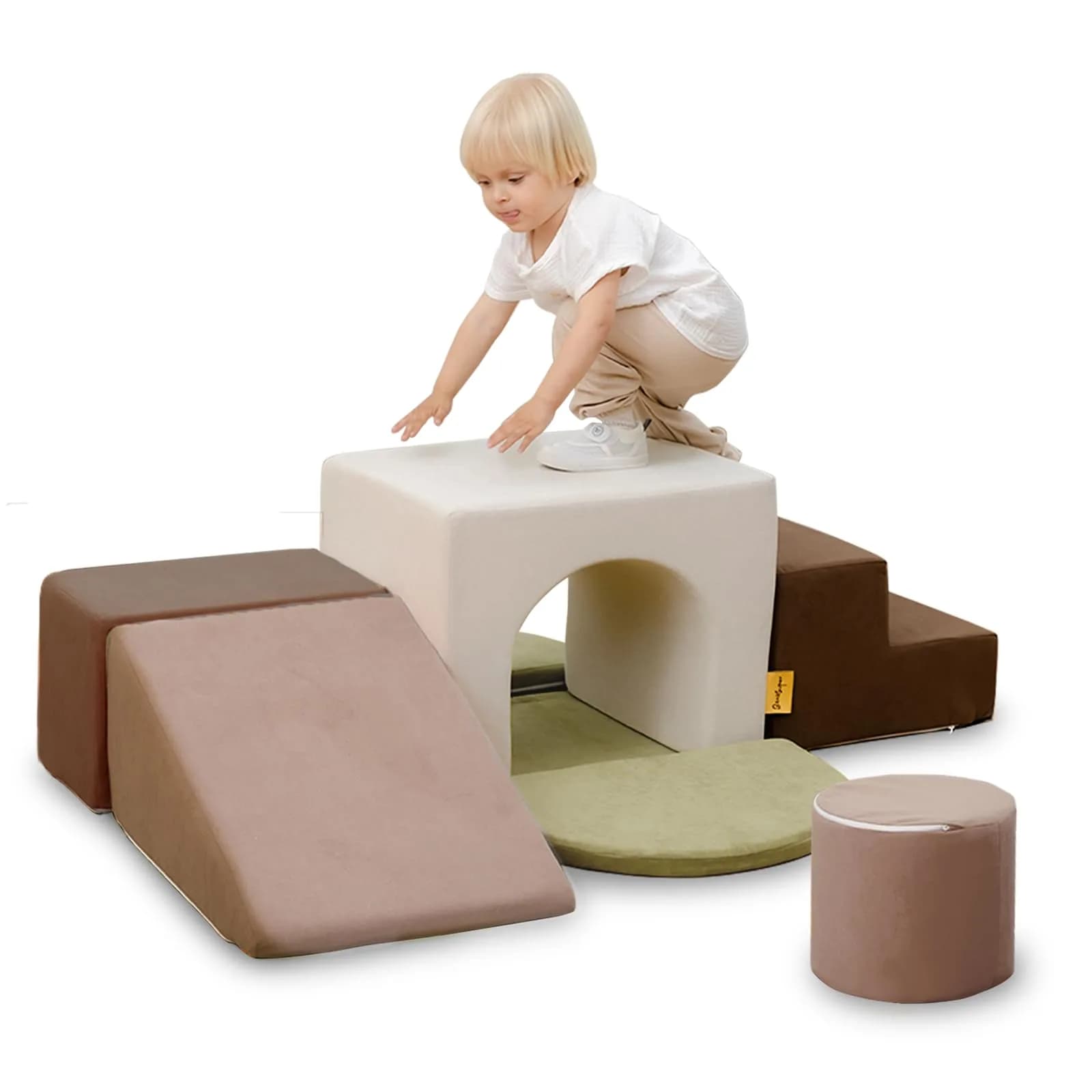 BanaSuper Kids Foam Climbing Blocks Playset 7pcs | Indoor Soft Toy for Toddlers — 7pcs - Sage Green